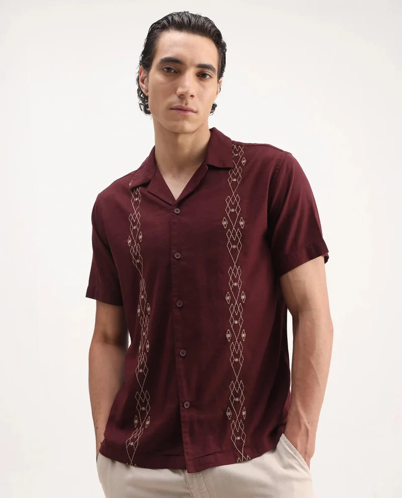 Rare Rabbit Men's Relaxed Fit Embroidered Shirt