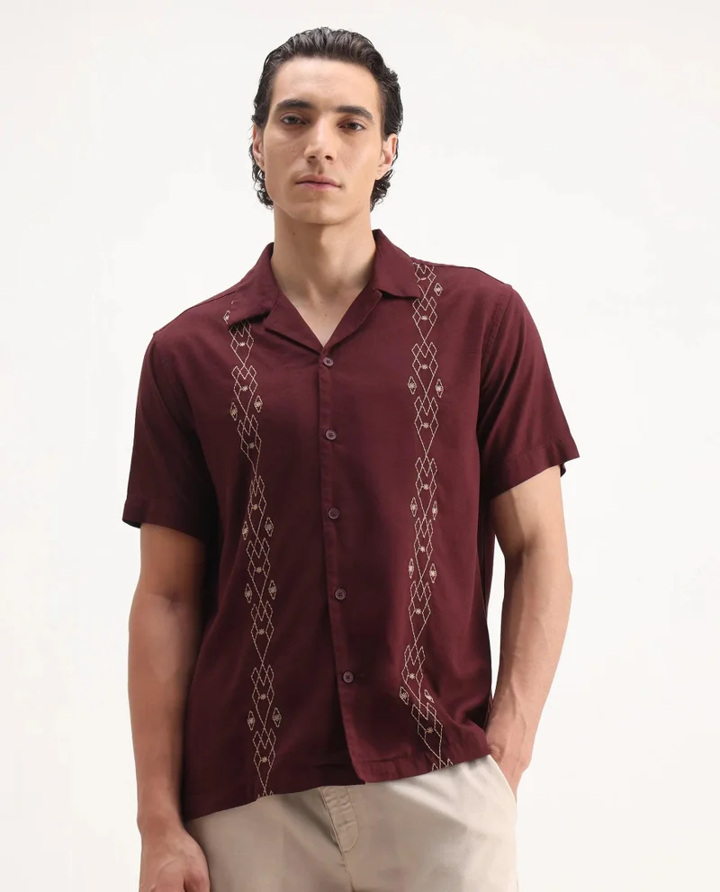 Rare Rabbit Men's Relaxed Fit Embroidered Shirt