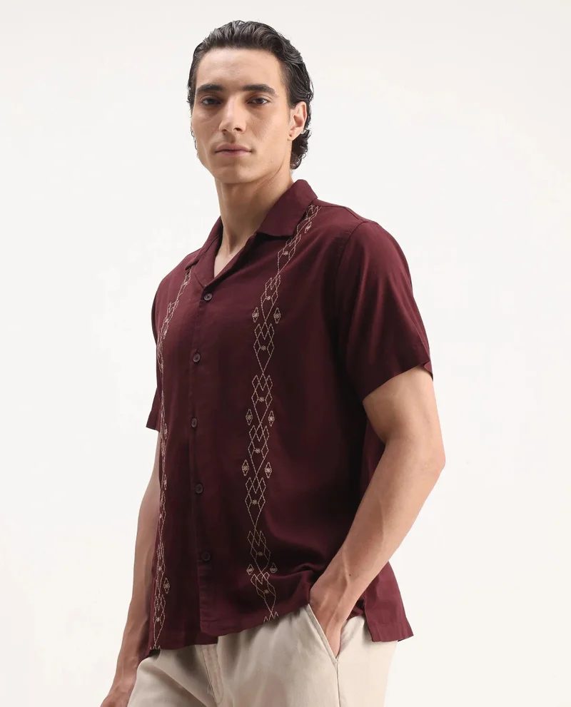 Rare Rabbit Men's Relaxed Fit Embroidered Shirt