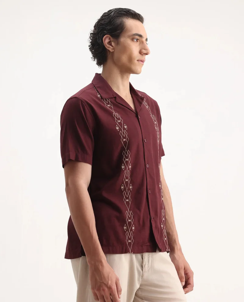 Rare Rabbit Men's Relaxed Fit Embroidered Shirt