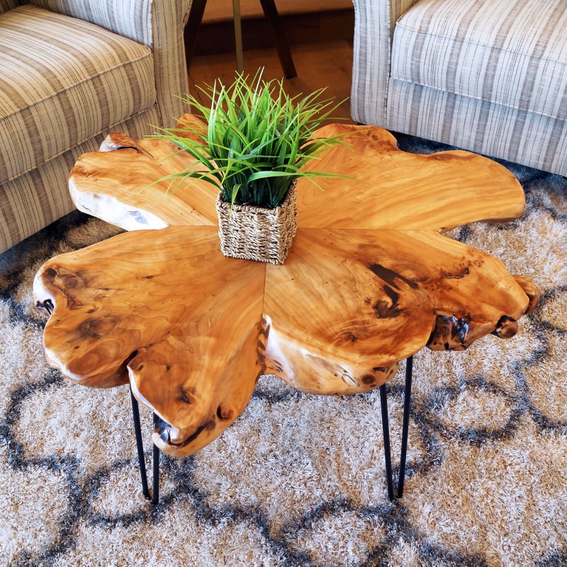 WELLAND Live Edge Cedar Coffee Table 32" W x 32" D x 20.5" H Rustic Round Table for Living Room, Patio, Bedroom, Home Office - Image 1
