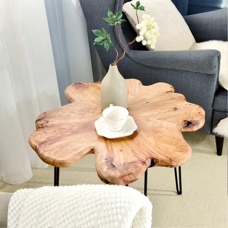 WELLAND Live Edge Cedar Coffee Table 32" W x 32" D x 20.5" H Rustic Round Table for Living Room, Patio, Bedroom, Home Office - Image 5
