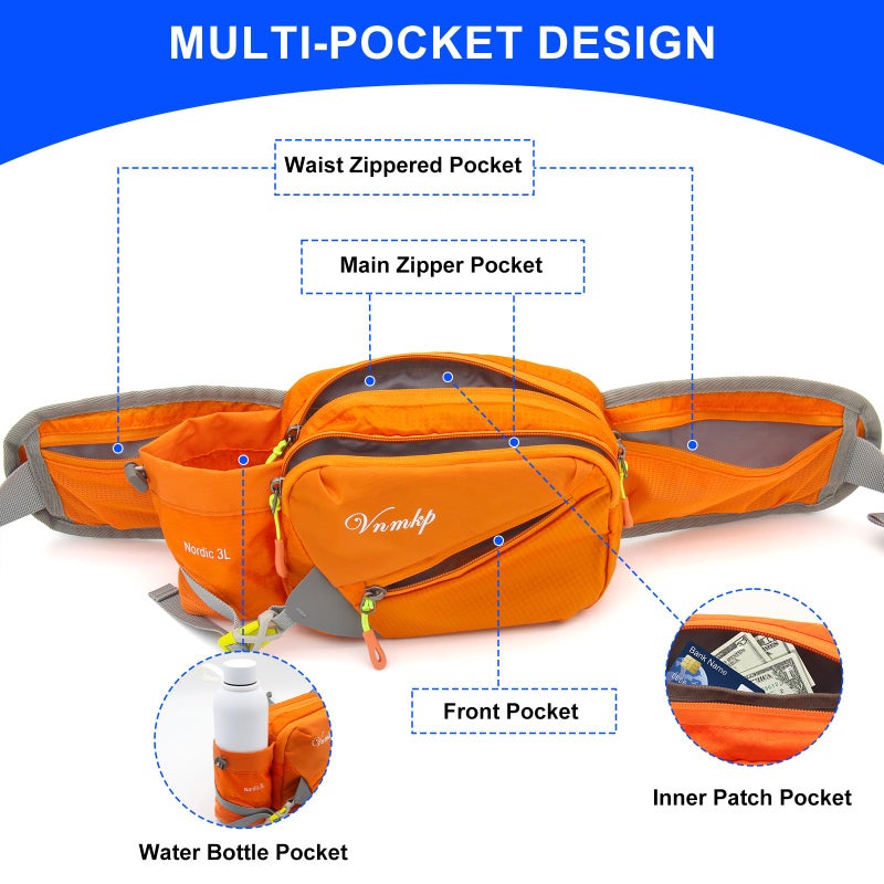 Vnmkp Waist Pack with Water Bottle Holder for Men and Women for Running Climbing Hiking Fitness Cycling and Other Outdoor Sports (Orange) - Image 3