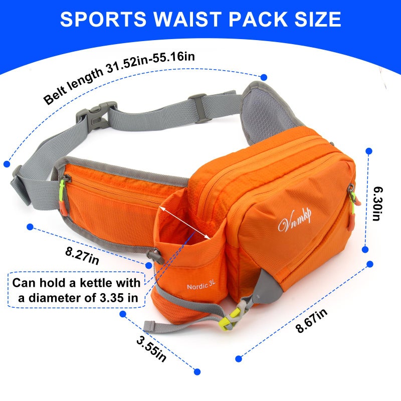 Vnmkp Waist Pack with Water Bottle Holder for Men and Women for Running Climbing Hiking Fitness Cycling and Other Outdoor Sports (Orange) - Image 2