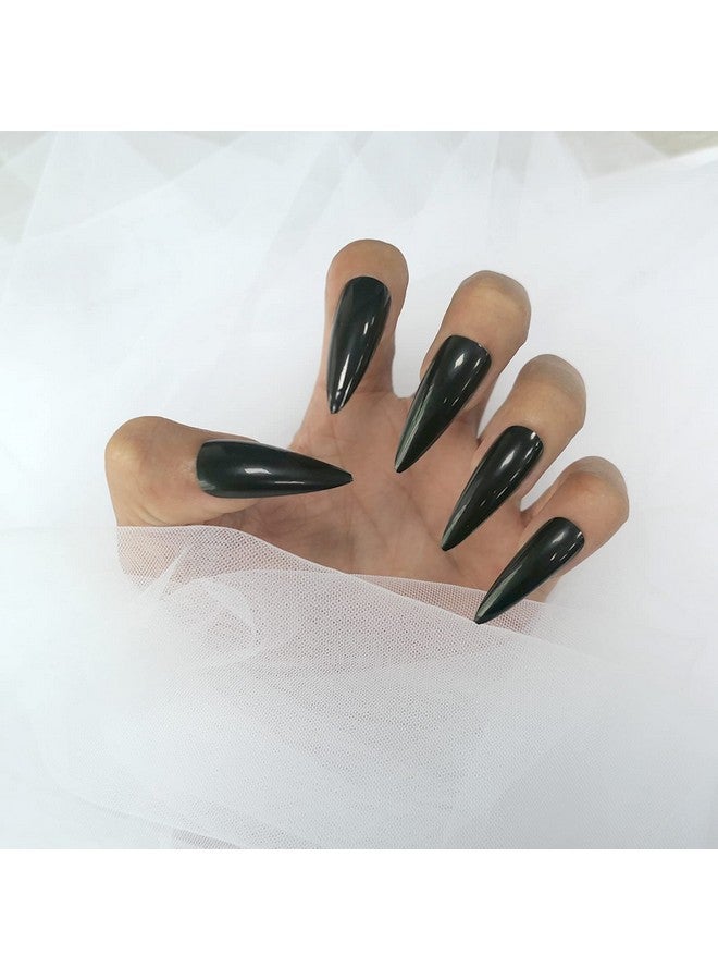 LifexTol Glossy Fake Nail 100Pc Full Cover Acrylic Black Long Stiletto Press On Nails Art Tips False Nail For Beginner Women And Girls Manicure(Black) - Image 2