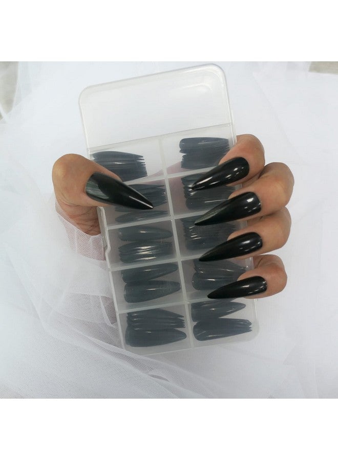 LifexTol Glossy Fake Nail 100Pc Full Cover Acrylic Black Long Stiletto Press On Nails Art Tips False Nail For Beginner Women And Girls Manicure(Black) - Image 3