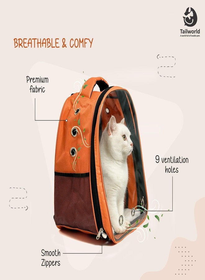 Tailworld Portable Pet Carrier Backpack for Cats & Small Dogs - Transparent Window, 9 Air Vents, Breathable Mesh, Built-in Safety Leash, Lightweight Travel Bag for Outdoor & Travel (Orange) - Image 3