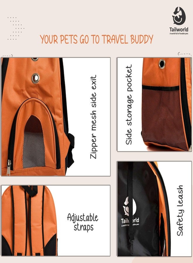 Tailworld Portable Pet Carrier Backpack for Cats & Small Dogs - Transparent Window, 9 Air Vents, Breathable Mesh, Built-in Safety Leash, Lightweight Travel Bag for Outdoor & Travel (Orange) - Image 5