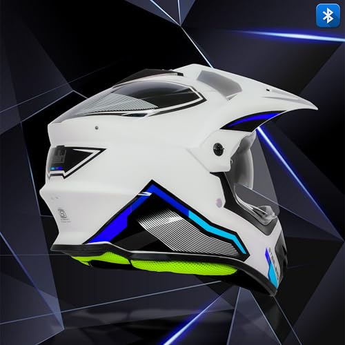 Steelbird SBH-13 Racer Bluetooth Off Road ISI Certified Motocross Double Visor Full Face Helmet Outer Clear Visor and Inner Smoke Sun Shield (Large 600 MM, Glossy White Blue) - Image 5