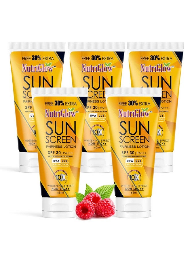 NutriGlow Sunscreen Fairness Lotion SPF 30 & PA+++, Non Greasy & Water Resistant , Broad Spectrum, UV A & UV B Blue Light Protection For Unisex, Body & Face, Suitable for Oily, Dry, Sensitive & Combination Skin (65 ml) ( Pack of 5 ) - Image 1
