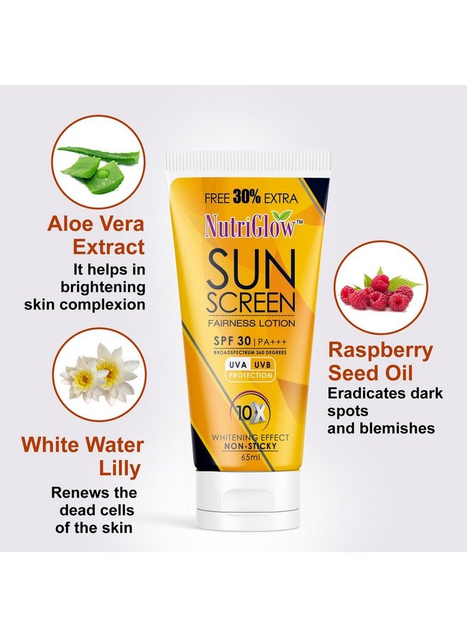 NutriGlow Sunscreen Fairness Lotion SPF 30 & PA+++, Non Greasy & Water Resistant , Broad Spectrum, UV A & UV B Blue Light Protection For Unisex, Body & Face, Suitable for Oily, Dry, Sensitive & Combination Skin (65 ml) ( Pack of 5 ) - Image 3
