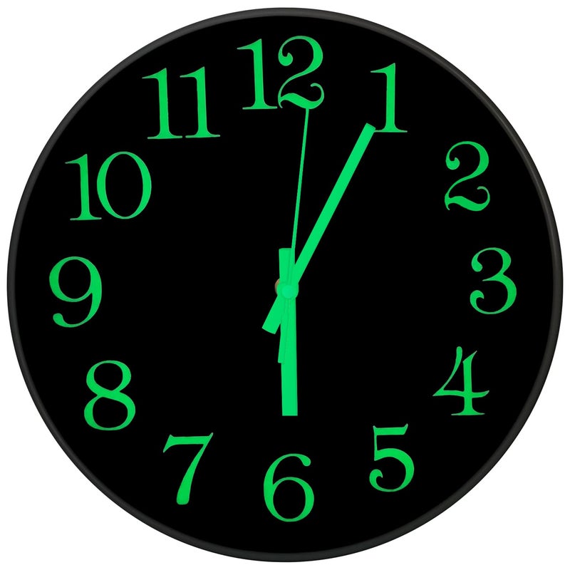 JoFomp Glow in The Dark Clock 12 NonTicking Silent Luminous Wall Clock Battery Operated Modern Quartz Clocks Easy to Read for Home Kitchen Office Bedroom