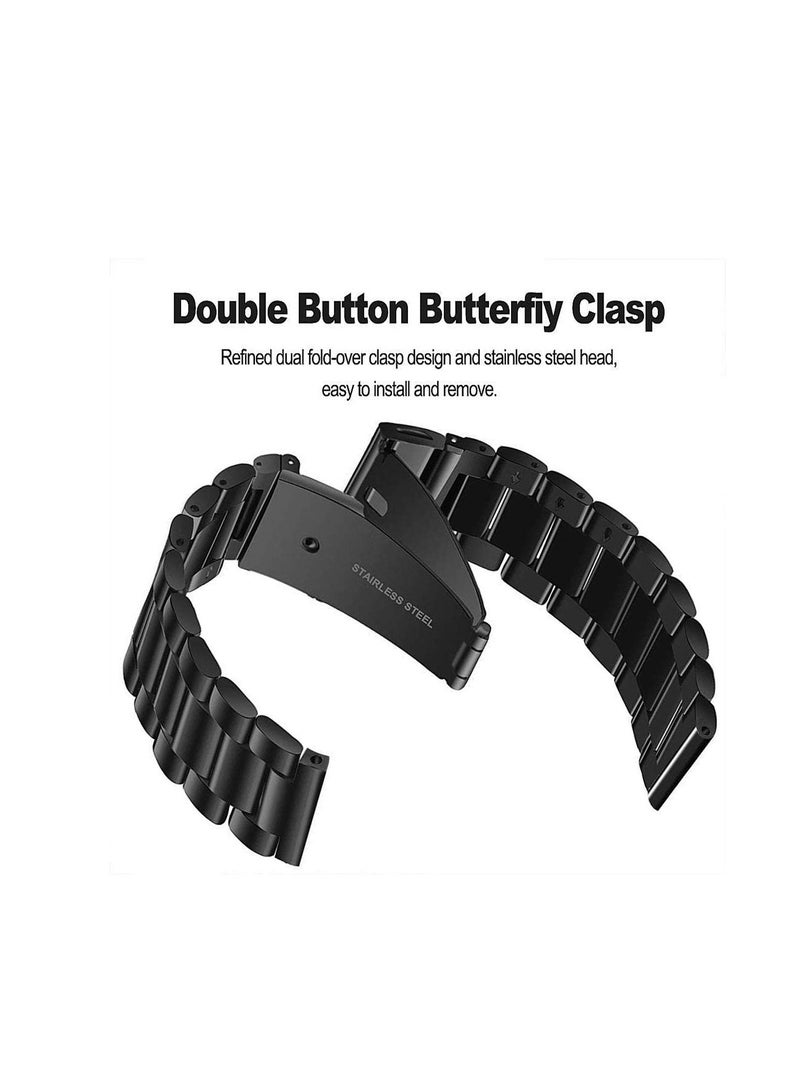 أشرطة بديلة معدنية من الفولاذ المقاوم للصدأ سريعة الفك مقاس 20 مم متوافقة مع ساعة سامسونج جالاكسي 6 الكلاسيكية مقاس 46 مم الذكية باللون الأسود - Image 1
