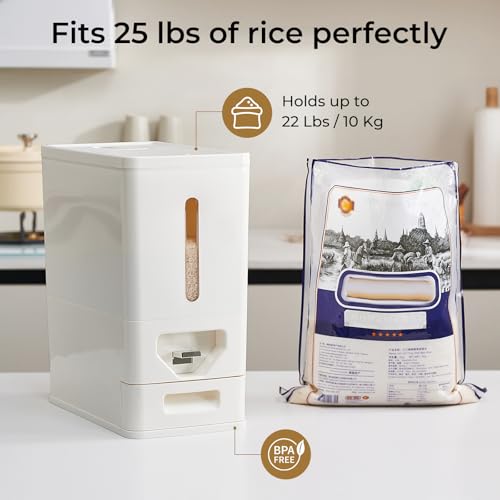 UFORU Rice Dispenser 2225 Lbs 12kg Rice Storage Container Sealed MoistureProof with Builtin Drawer BPAFree for Kitchen Pantry Household Ideal for Rice cereals Beans and Dry Food - Image 3