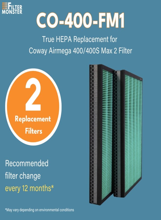 Filter-Monster.com مجموعة فلاتر بديلة من Filter-Monster مع فلتر كربون، متوافقة مع جهاز تنقية الهواء Coway Airmega 400/400S Max، عبوة من قطعتين - Image 2
