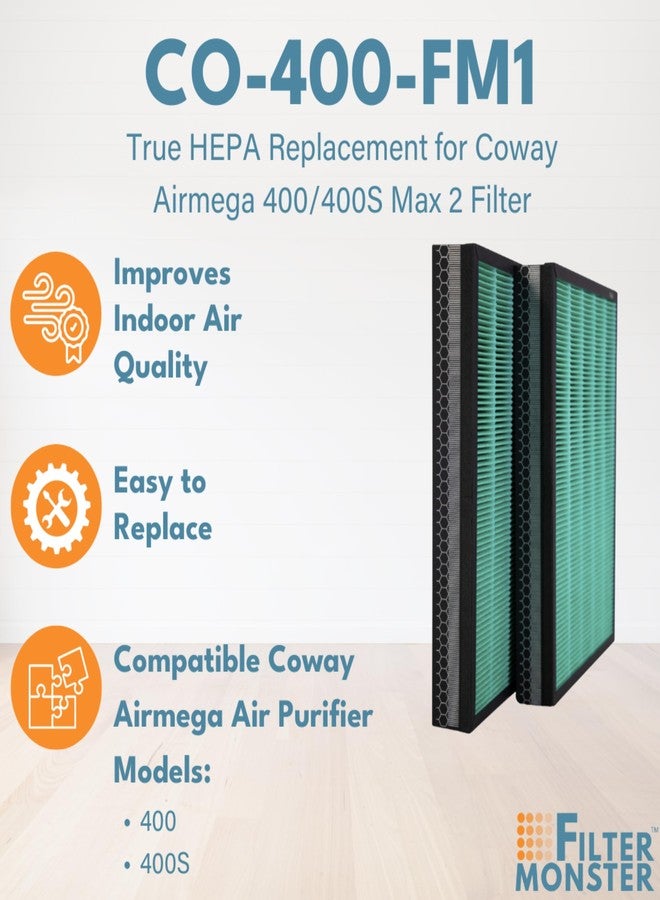 Filter-Monster.com مجموعة فلاتر بديلة من Filter-Monster مع فلتر كربون، متوافقة مع جهاز تنقية الهواء Coway Airmega 400/400S Max، عبوة من قطعتين - Image 5