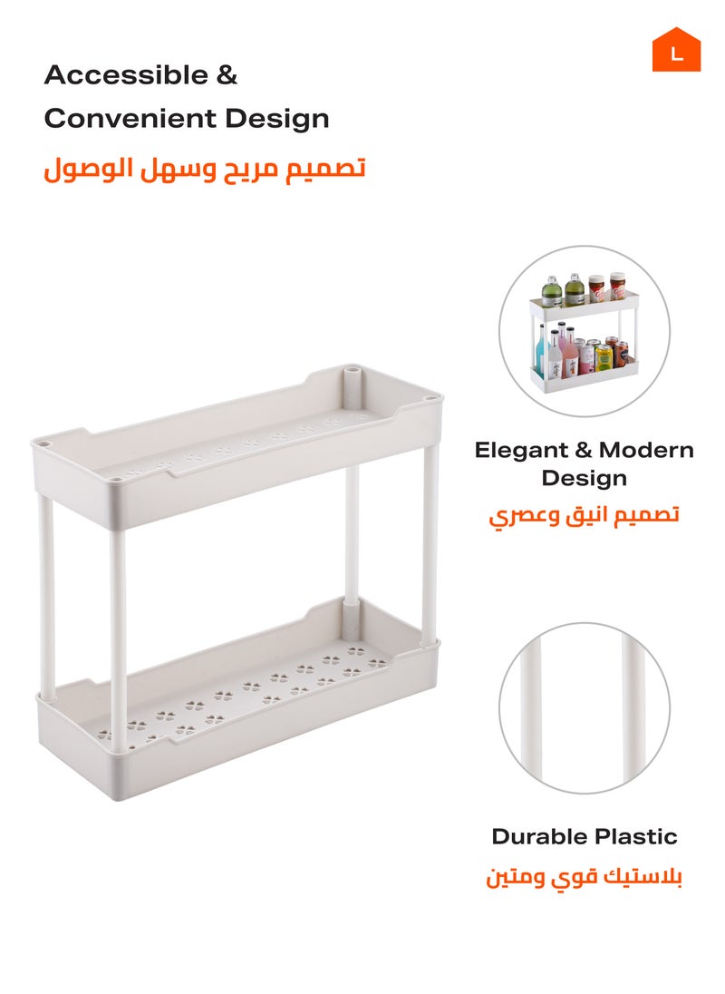 لوازم منظم بلاستيك متعدد الطبقات بتصميم عصري بطبقتين موفر للمساحة وخفيف الوزن ومتين من بلاستيك البولي بروبيلين لتنظيم المنزل والمكتب والمطبخ والحمام من لوازم - أبيض  - Image 5