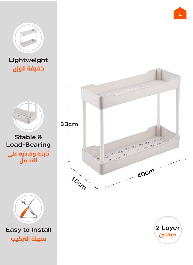 لوازم منظم بلاستيك متعدد الطبقات بتصميم عصري بطبقتين موفر للمساحة وخفيف الوزن ومتين من بلاستيك البولي بروبيلين لتنظيم المنزل والمكتب والمطبخ والحمام من لوازم - أبيض  - Image 3