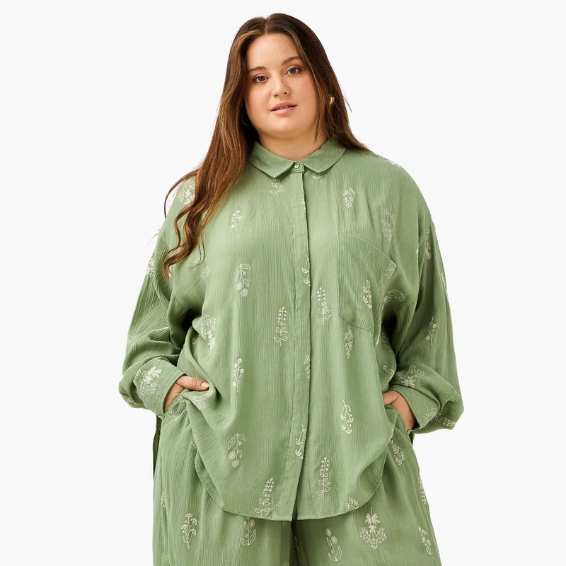  أولا بوبكن Plus Size Ulla Popken Embroidered Shirt