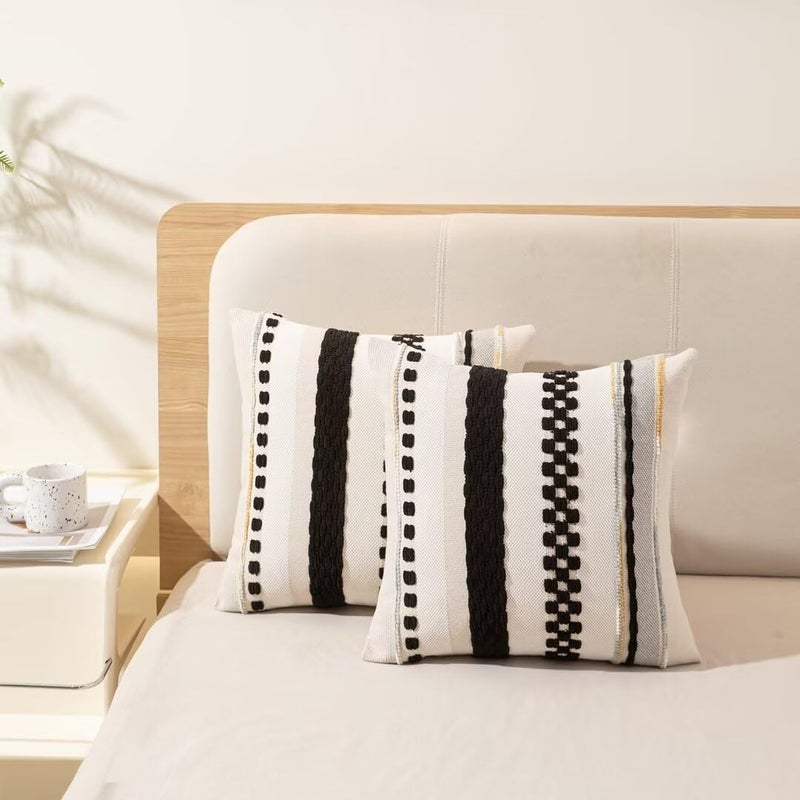 WANLIRD Boho Throw Pillow Covers 18x18 Set of 2 Farmhouse Decorative Cushion Case Striped Square Pillows Cover Chenille Pillow Cases Accent Neutral Pillowcase for Sofa Couch Bed,Black - Image 5