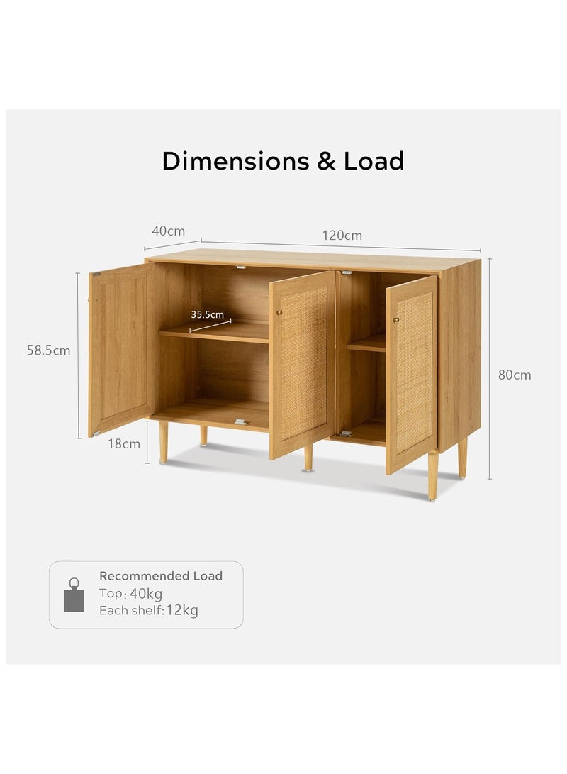 Chogori Rattan Storage Cabinet with 3 Doors, Boho Sideboard Buffet Cabinet Solid Wood Farmhouse Credenza Cabinet with Adjustable Shelves for Living Room Kitchen Entryway Hallway  - Image 2