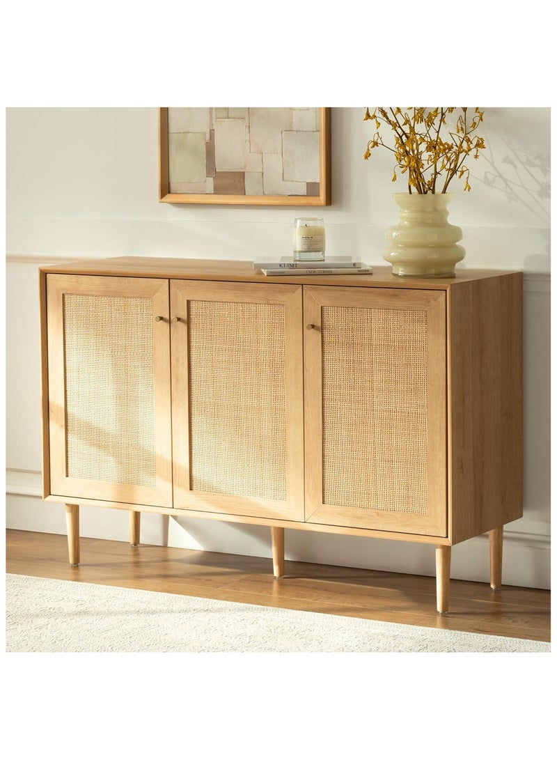 Chogori Rattan Storage Cabinet with 3 Doors, Boho Sideboard Buffet Cabinet Solid Wood Farmhouse Credenza Cabinet with Adjustable Shelves for Living Room Kitchen Entryway Hallway  - Image 1