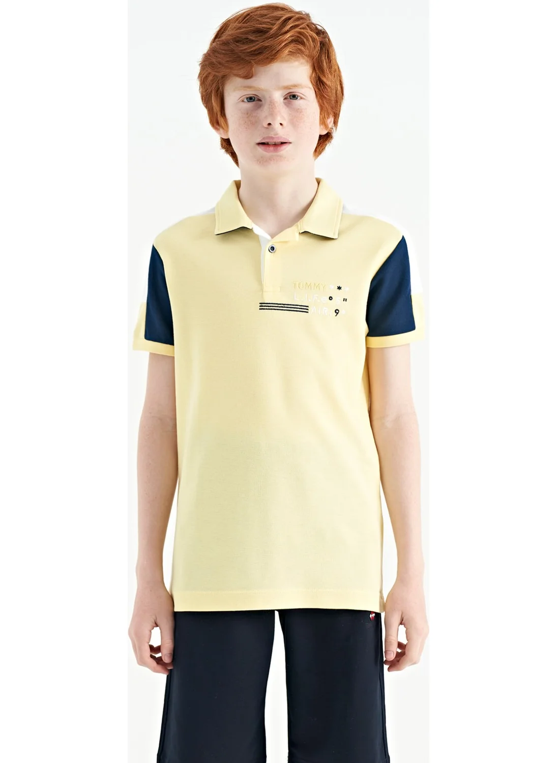 Tommy Life Yellow Color Block Shoulder Garni Detailed Standard Size Boy T-Shirt - 11155