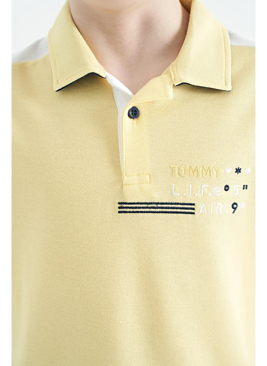 Tommy Life Yellow Color Block Shoulder Garni Detailed Standard Size Boy T-Shirt - 11155