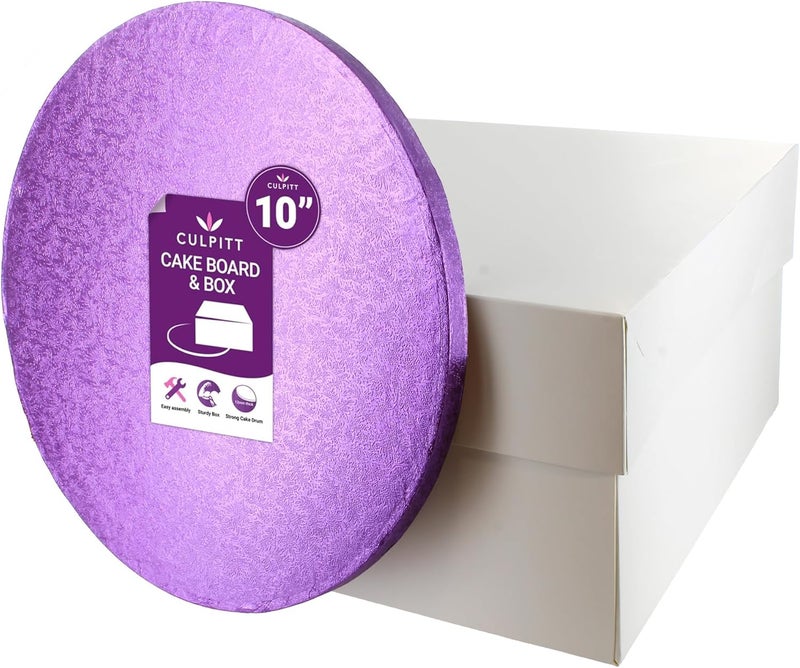 Culpitt Purple Board & Box Set | 10" | White Cake Box & Drum, Box And Cake Board, Storage & Transport Combo - Image 1