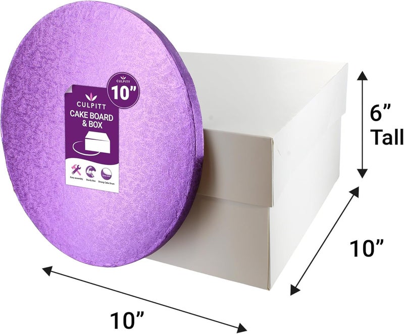 Culpitt Purple Board & Box Set | 10" | White Cake Box & Drum, Box And Cake Board, Storage & Transport Combo - Image 3