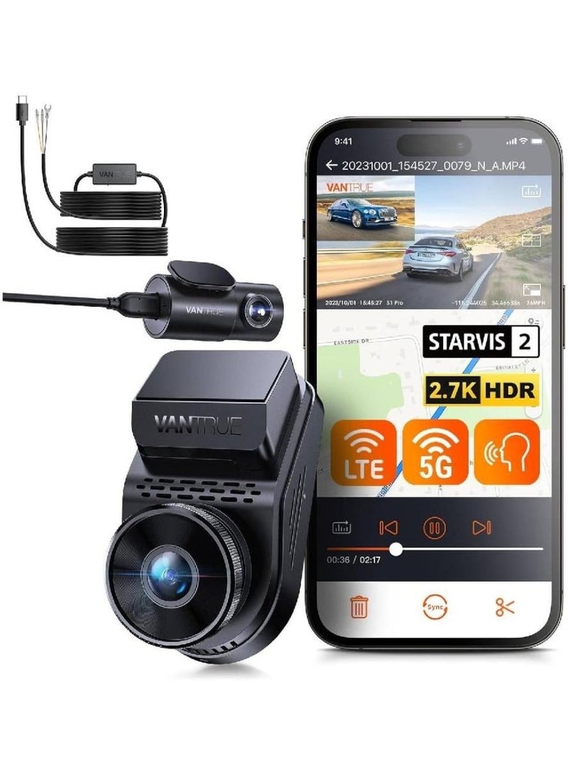 Vantrue Vantage S1 Pro 2.7K WiFi 5G 60FPS Dual Front and Rear Camera with HDR Night Vision, Starvis 2, Optional Remote Live View, Voice Control, 24/7 Parking Mode, Supports 512GB Max - Image 1
