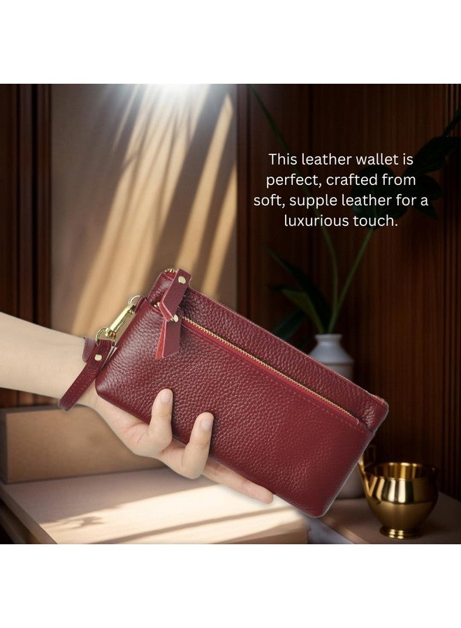 NGIL Genuine Leather Wristlet Wallet, RFID Blocking, Zippered Coin Wallet for Women (Red) - Image 4