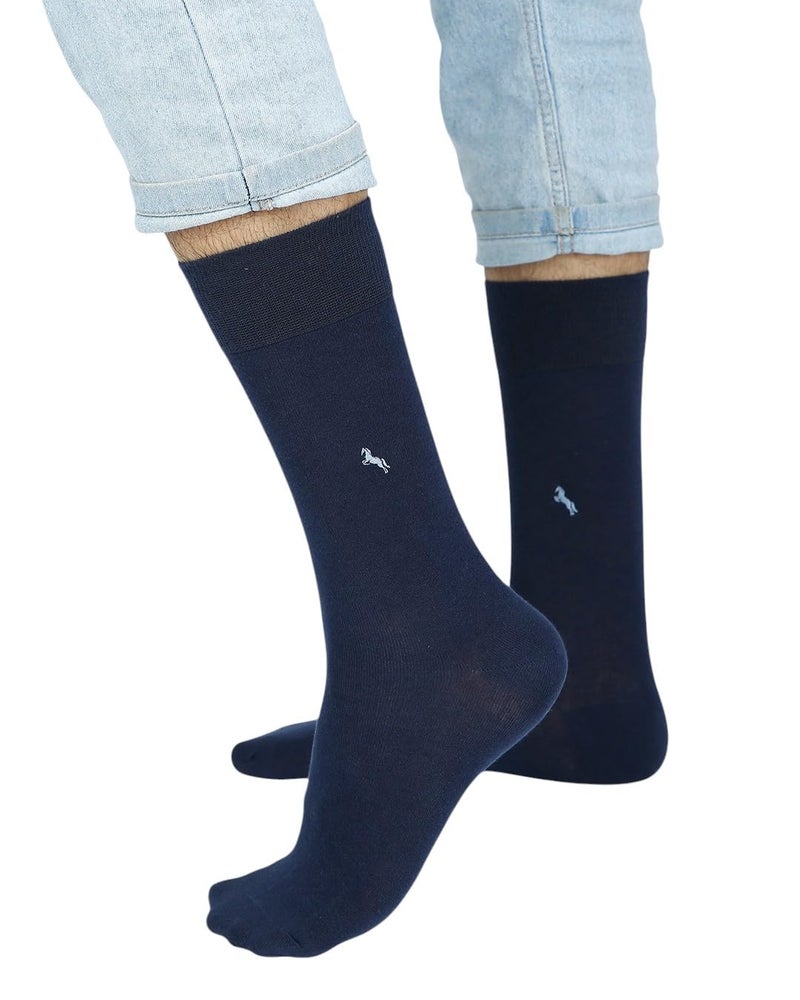 BALENZIA SocksXpress Men Crew Socks |Pack of 3 Pairs| Organic Cotton with Ribbed Mouth|Motif Design|Black, Dark Grey, Navy|Business, Office & Formal Outfits|Calf-Length Everyday Wear - Image 3