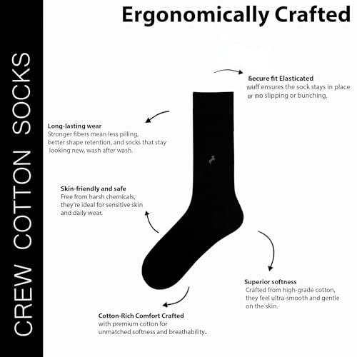 BALENZIA SocksXpress Men Crew Socks |Pack of 3 Pairs| Organic Cotton with Ribbed Mouth|Motif Design|Black, Dark Grey, Navy|Business, Office & Formal Outfits|Calf-Length Everyday Wear - Image 4