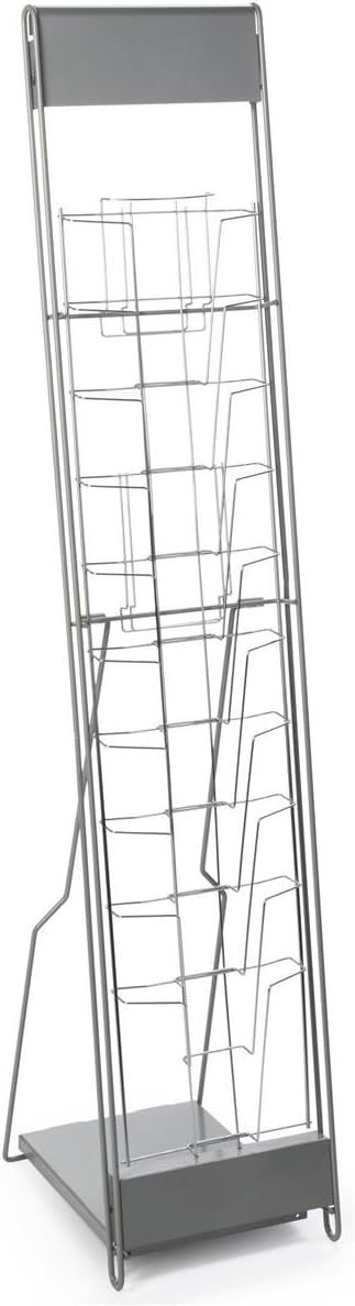 Displays2go Portable Literature Stand with 10 Pockets for 85x11 Magazines Carrying Bag Included 54h FloorStanding Magazine Rack with Tiered Design Steel Silver  - Image 2