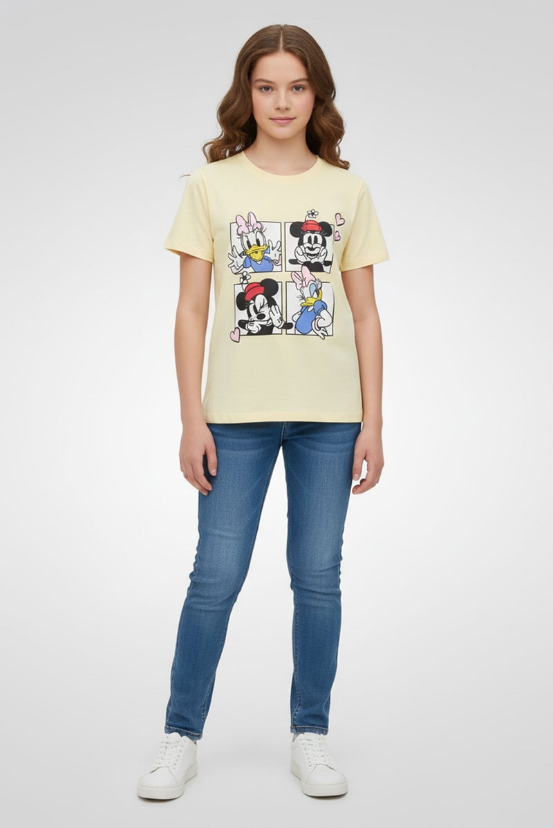 Disney Kids Girl Mickey And Friends Graphic Short Sleeve T-Shirt, Yellow - Image 1