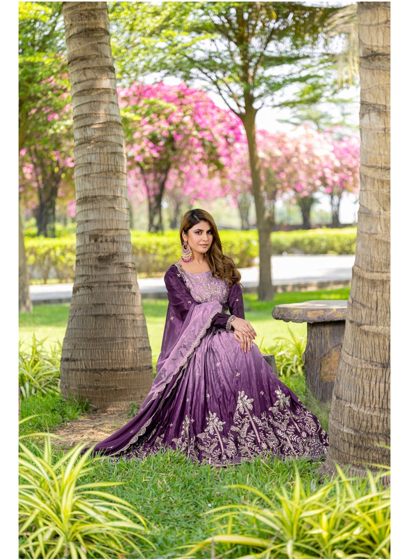 Pure Padding Chinnon Gown with Heavy 3mm Sequin Embroidery & Matching Dupatta – Fully Stitched