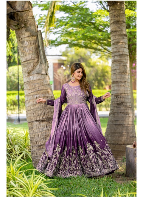 Pure Padding Chinnon Gown with Heavy 3mm Sequin Embroidery & Matching Dupatta – Fully Stitched