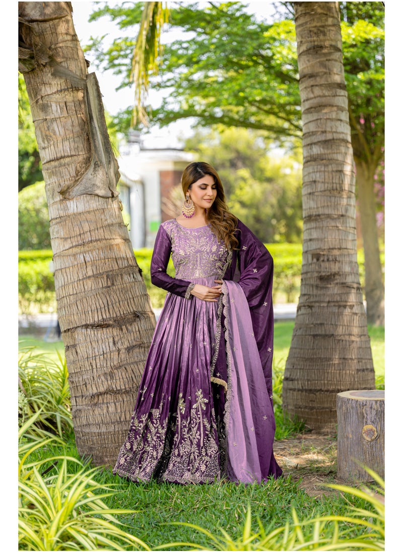 Pure Padding Chinnon Gown with Heavy 3mm Sequin Embroidery & Matching Dupatta – Fully Stitched