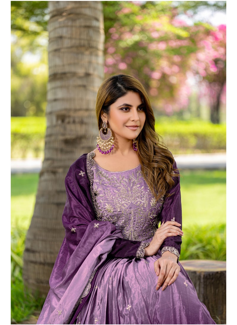 Pure Padding Chinnon Gown with Heavy 3mm Sequin Embroidery & Matching Dupatta – Fully Stitched