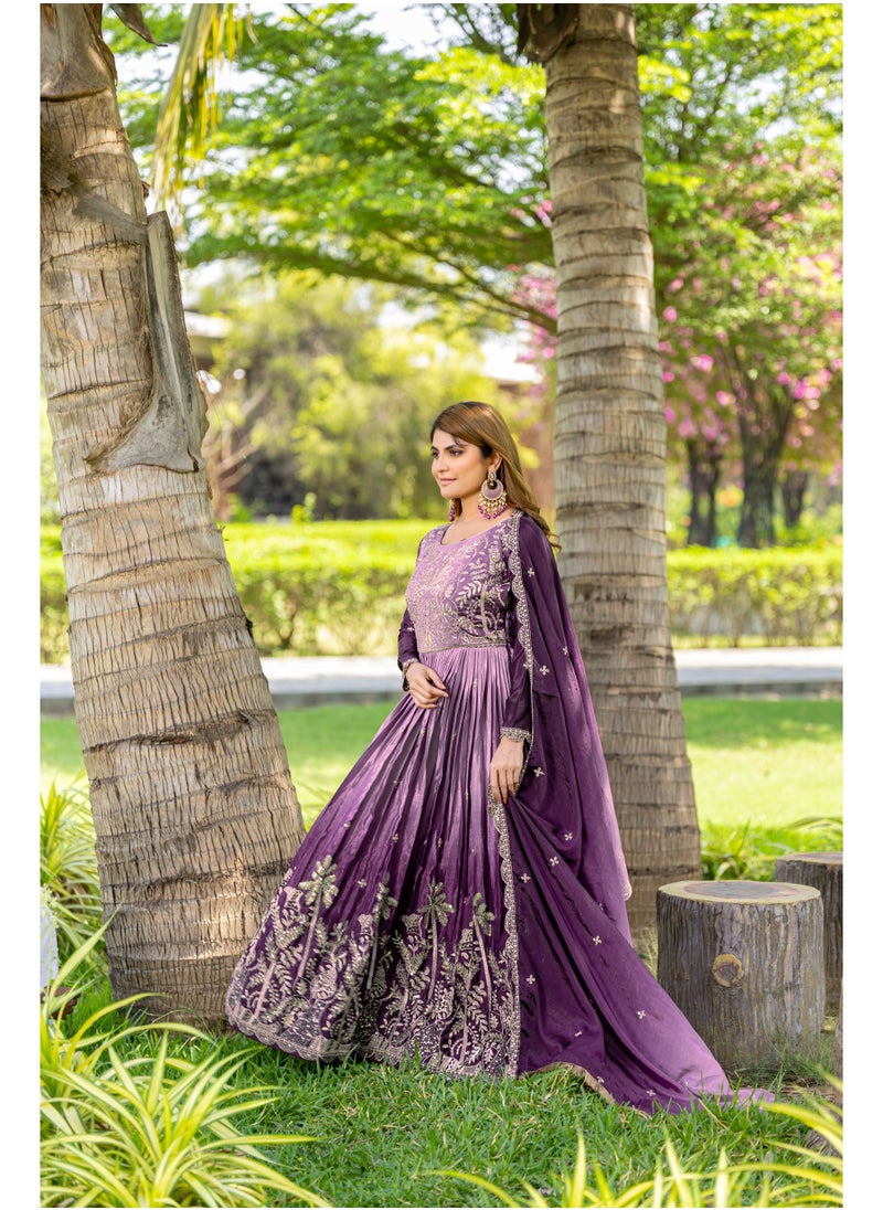 Pure Padding Chinnon Gown with Heavy 3mm Sequin Embroidery & Matching Dupatta – Fully Stitched