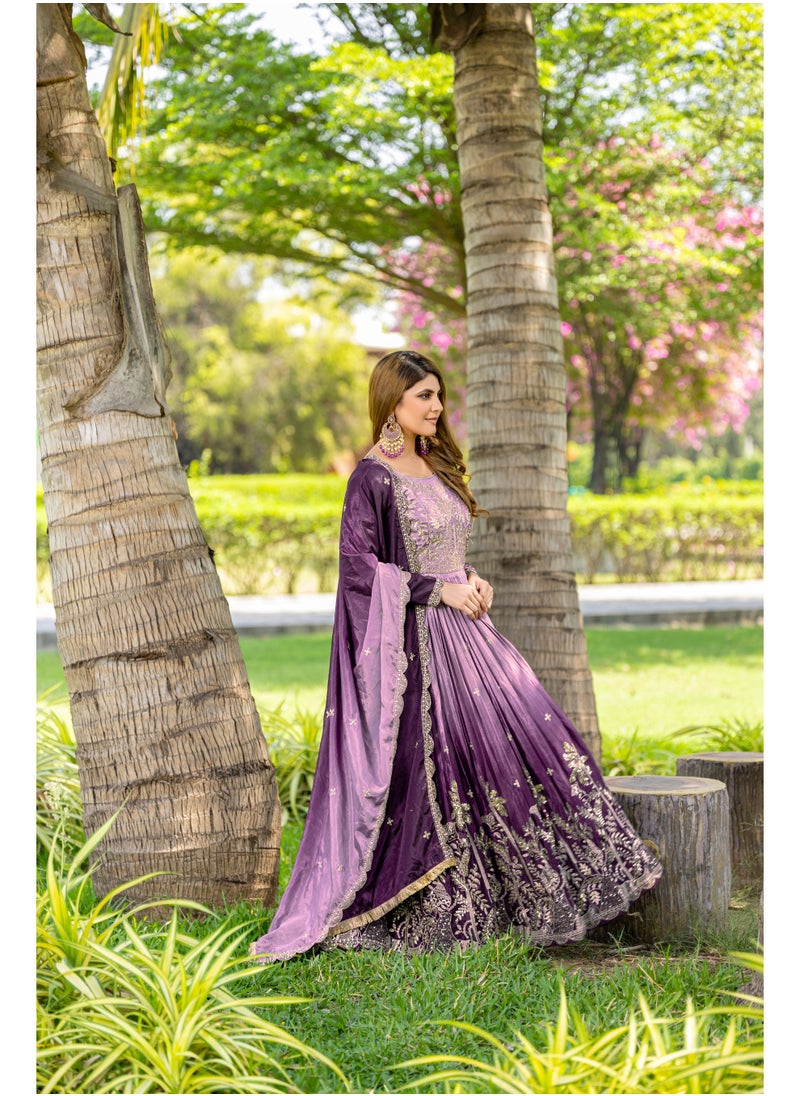 Pure Padding Chinnon Gown with Heavy 3mm Sequin Embroidery & Matching Dupatta – Fully Stitched
