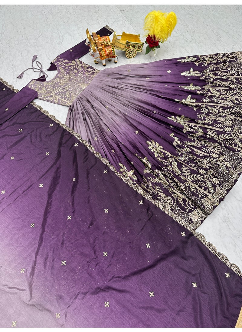 Pure Padding Chinnon Gown with Heavy 3mm Sequin Embroidery & Matching Dupatta – Fully Stitched