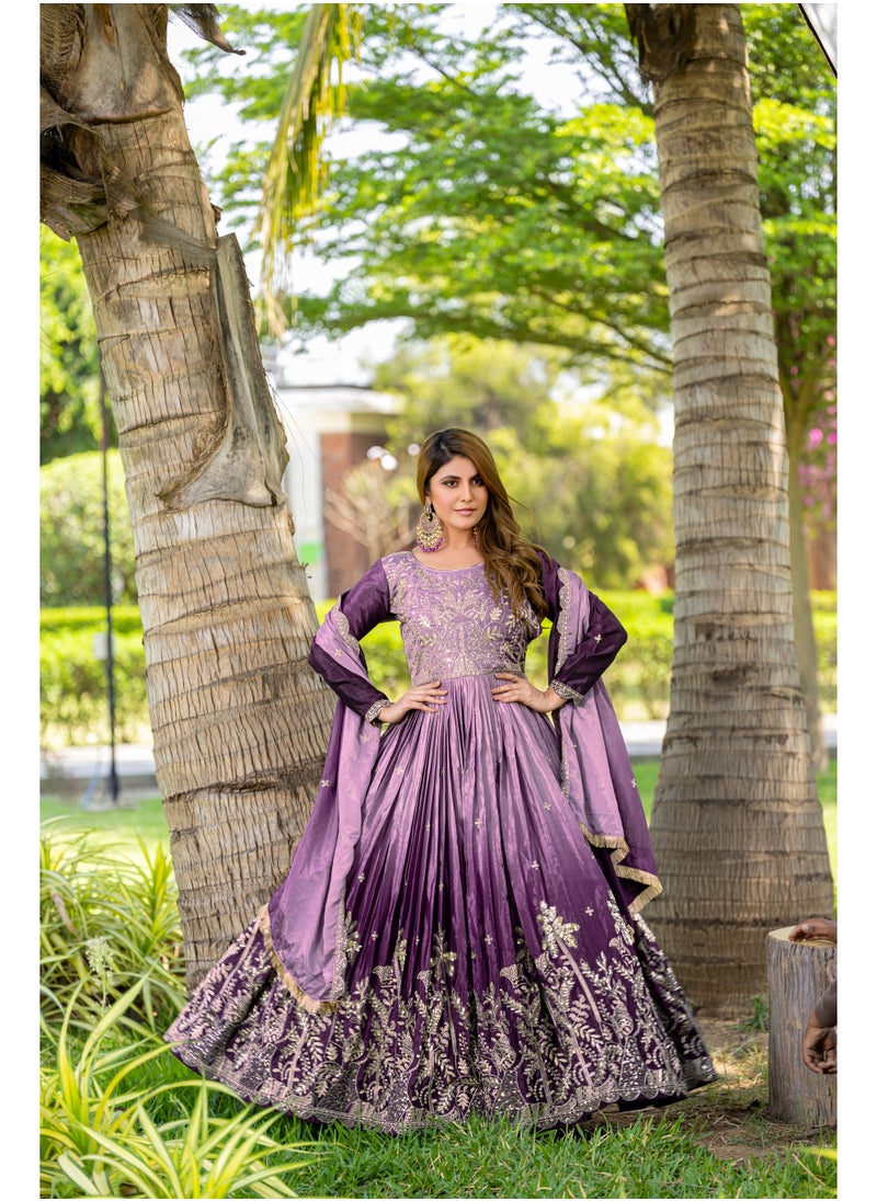 Pure Padding Chinnon Gown with Heavy 3mm Sequin Embroidery & Matching Dupatta – Fully Stitched