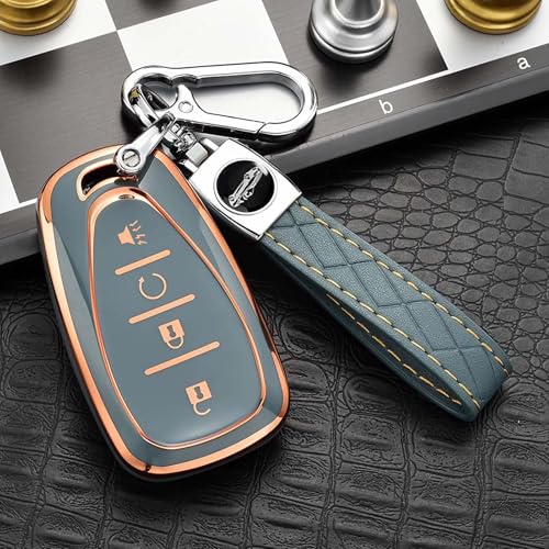 AAWQVRG Key Fob Cover for Chevy - Premium Soft TPU Shell Full Protection Case with Keychain, Fits Equinox Malibu Traverse Cruze Blazer Camaro Trailblazer Spark Sonic Volt Bolt Trax, Gray 4-Button - Image 3