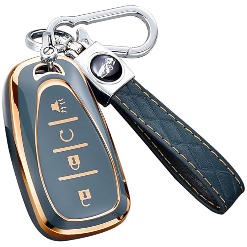 AAWQVRG Key Fob Cover for Chevy - Premium Soft TPU Shell Full Protection Case with Keychain, Fits Equinox Malibu Traverse Cruze Blazer Camaro Trailblazer Spark Sonic Volt Bolt Trax, Gray 4-Button - Image 1