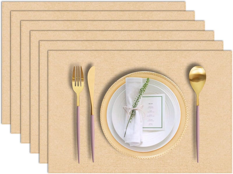 LANDVIEW Cloth Placemats Set of 6, Cotton Linen Blend Machine Washable Durable Linen Table Mats, Heat Resistant Placemats Wrinkle Free Place Mats for Dining Table, Easy to Clean (Beige, 6) - Image 1