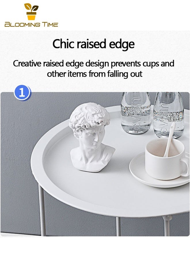 BLOOMING TIME Side Table Round End Table, 17.63-Inch Bedside Table, Metal Tray Table, Indoor Modern Sofa Side Table, Outdoor Snack Table, Folding Wrought Iron Round Table, White - Image 5