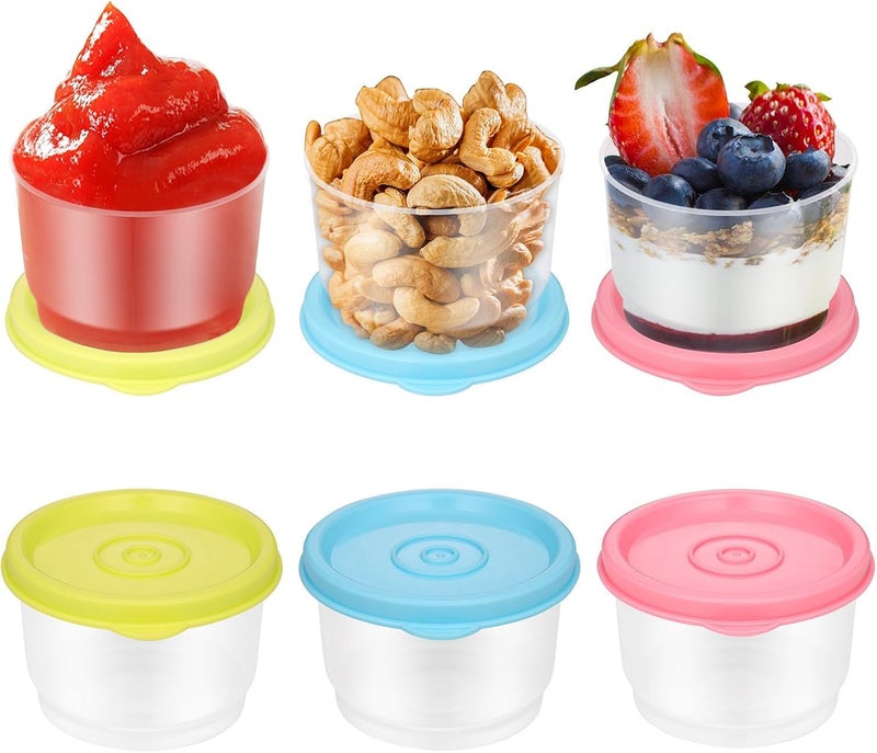 Azonee Temp resistant 6Pcs Small Food Containers with Lids, 160ML Plastic Snack Pots, Airtight Kitchen Food Container Reusable Stackable Pots for Lunch, Microwave, Freezer Safe and Dishwasher (Yellow, Blue, Pink) User feedback upgraded quality - Image 1