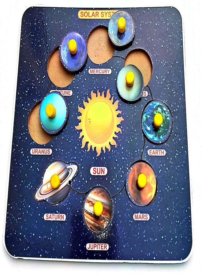 EL SMO Wooden Solar System Puzzle Educational Tray Toy, Pre-School Learning Kit, Colourful Learning Board - Image 4